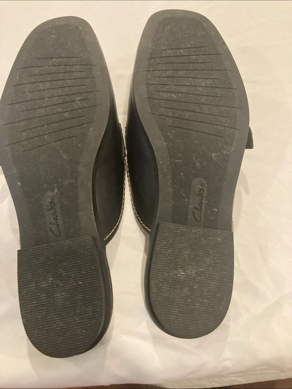 Clarks Black Leather Buckle Mule Flats